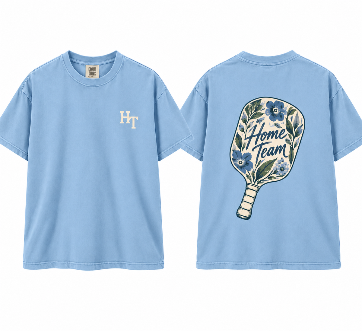 Home Team floral pickleball paddle light blue Comfort Colors tee