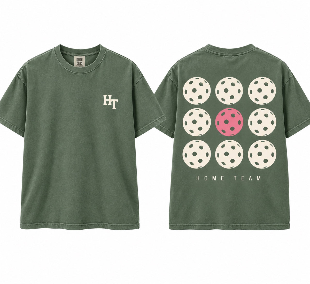 Home Team sage pickleball Comfort Colors tee with pink center ball